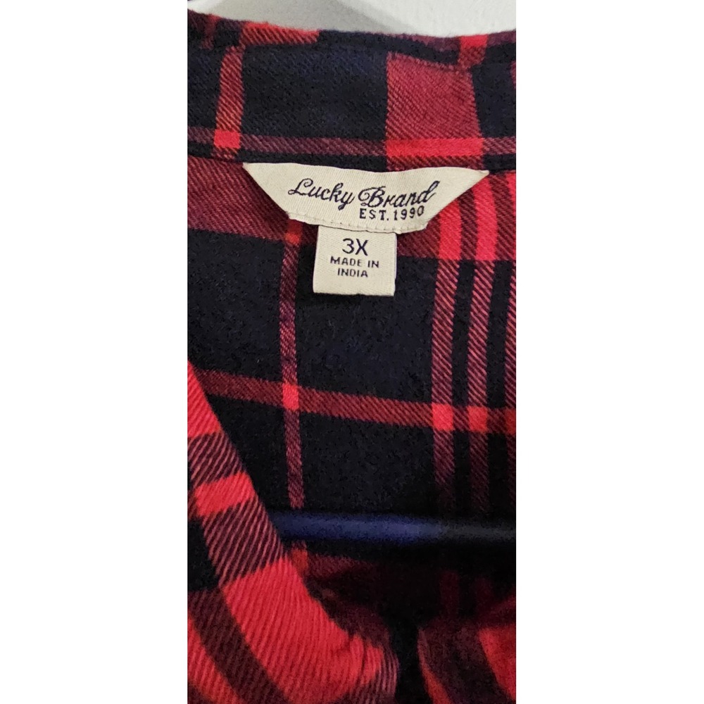 Lucky Brand Plaid Check Button Down Blouse Shirt Womens Size 3X Red Blue Flowy - Picture 3 of 9